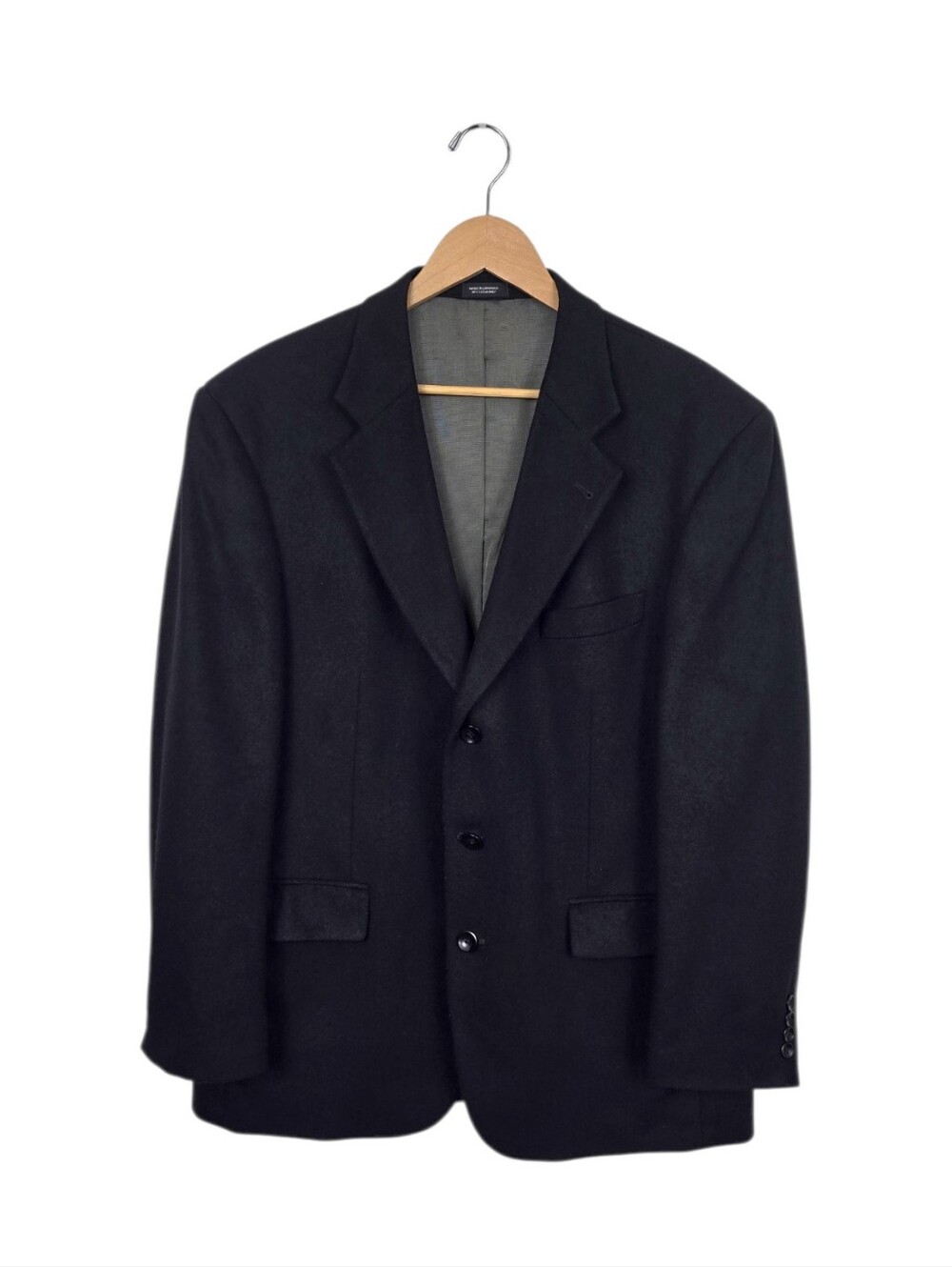 Oscar De La Renta Black Wool Cashmere Sport Coat Blazer 43R 3 Button Closure